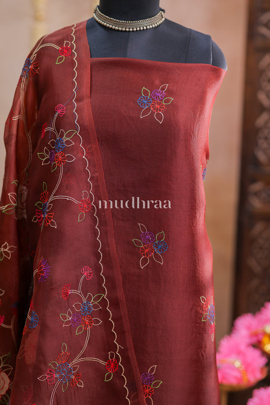 DARK OAK EMBROIDERED KORA SUIT SET