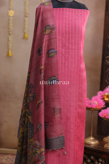 ROUGE PINK CHANDERI-KALAMKARI SUIT SET