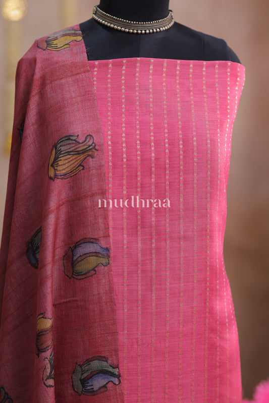 ROUGE PINK CHANDERI-KALAMKARI SUIT SET