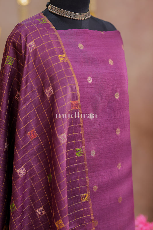 AMETHYST HANDWOVEN MOONGA SILK SUIT SET