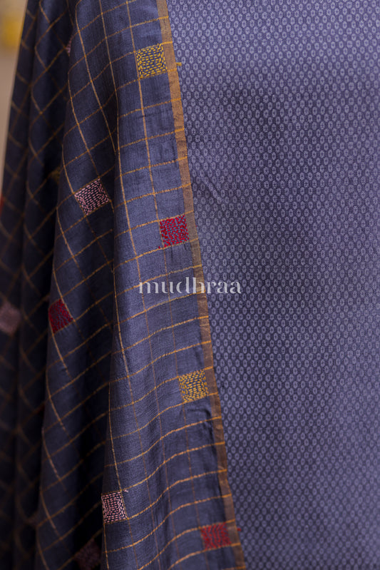 ICED GREY HANDWOVEN MOONGA SILK SUIT SET