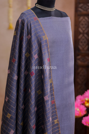 ICED GREY HANDWOVEN MOONGA SILK SUIT SET