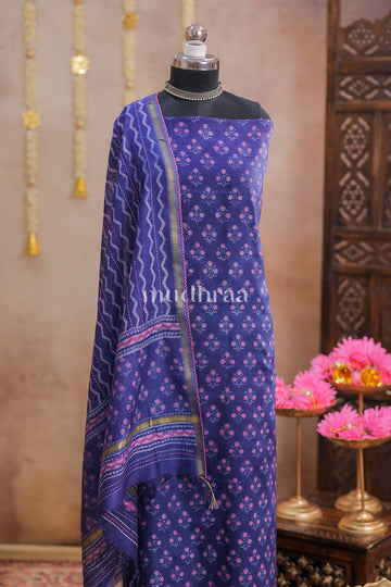 BLUE & PINK HANDBLOCK CHANDERI COTTON SUIT