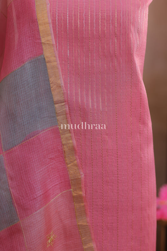 FLAMINGO PINK MOONGA-SILK KOTA SUIT SET
