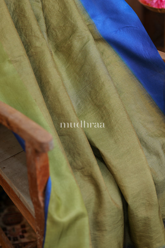 GREEN & BLUE CHECKS WOVEN TUSSAR SAREE