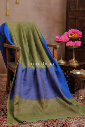 GREEN & BLUE CHECKS WOVEN TUSSAR SAREE