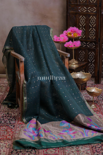 BOTTLE GREEN KORA ORGANZA SEQUIN SAREE