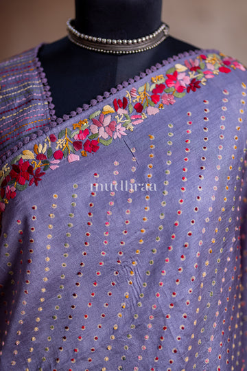 MAUVE HAND-EMBROIDERED BANDHANI TUSSAR SAREE