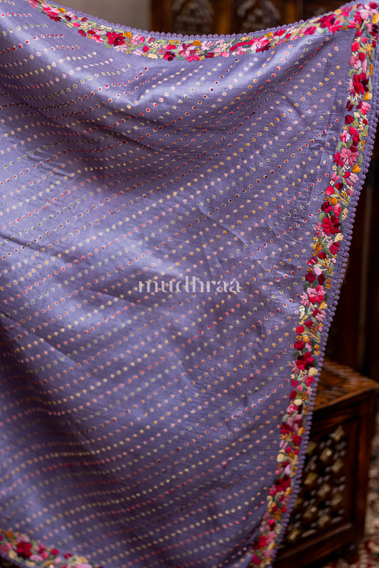 MAUVE HAND-EMBROIDERED BANDHANI TUSSAR SAREE