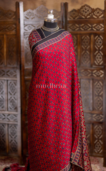 CHERRY RED & INDIGO MODAL SILK SAREE