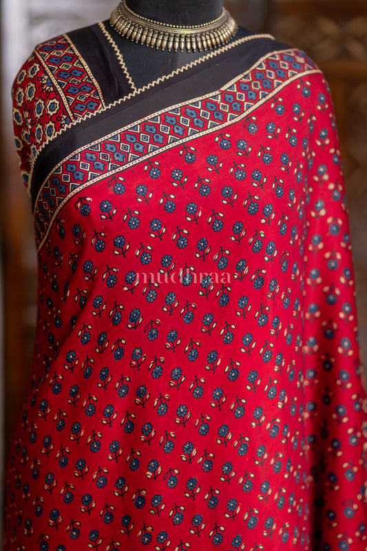 CHERRY RED & INDIGO MODAL SILK SAREE