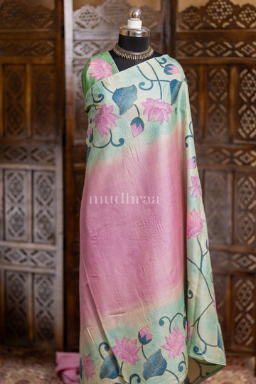 PINK & AQUA PICHWAI KANTHA TUSAR SAREE
