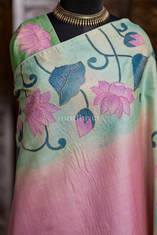 PINK & AQUA PICHWAI KANTHA TUSAR SAREE