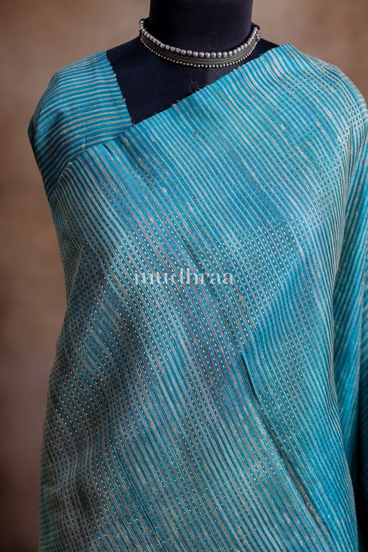 CYAN BLUE WOVEN TUSSAR SAREE