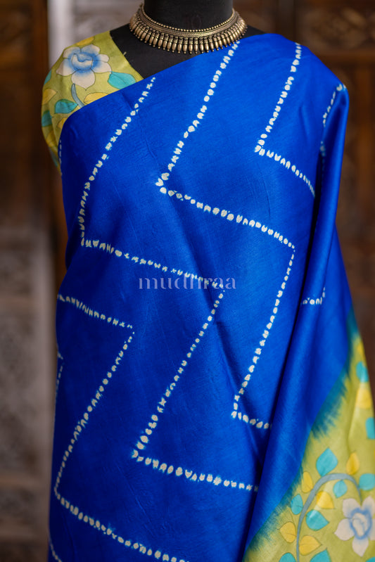 INK BLUE SHIBORI-KALAMKARI TUSSAR SAREE