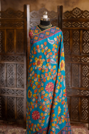 BLUE & WINE KALAMKARI KUTCH TUSSAR SAREE