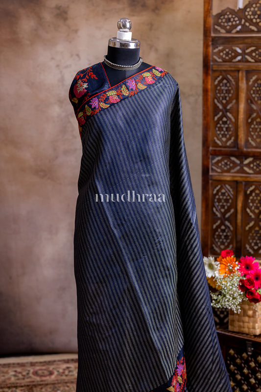COAL HAND-APPLIQUE TUSSAR SAREE