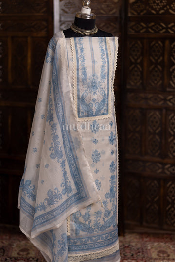 WHITE & BLUE KOTA COTTON SUIT