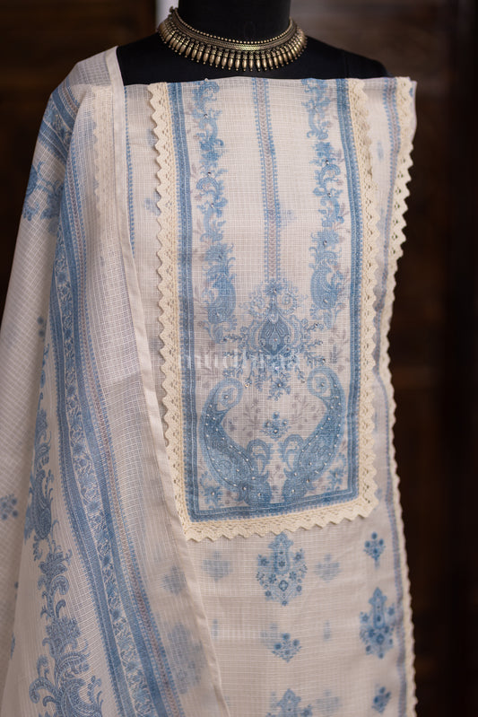 WHITE & BLUE KOTA COTTON SUIT