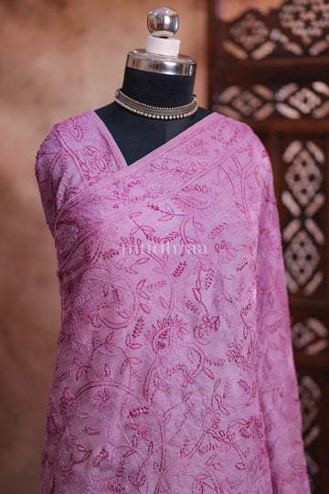 LILAC CHIKANKARI TUSSAR SAREE