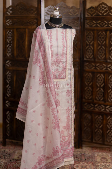 WHITE & PINK LACE KOTA COTTON SUIT