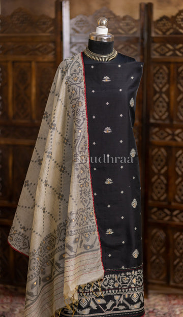 BLACK & CREAM JAMDANI CHANDERI SUIT SET