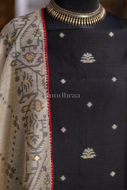 BLACK & CREAM JAMDANI CHANDERI SUIT SET