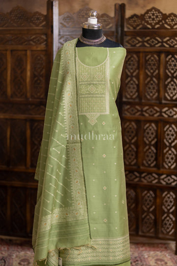 LEAF GREEN JAMDANI CHANDERI SUIT SET