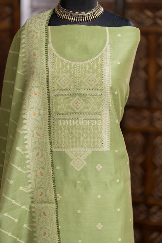 LEAF GREEN JAMDANI CHANDERI SUIT SET