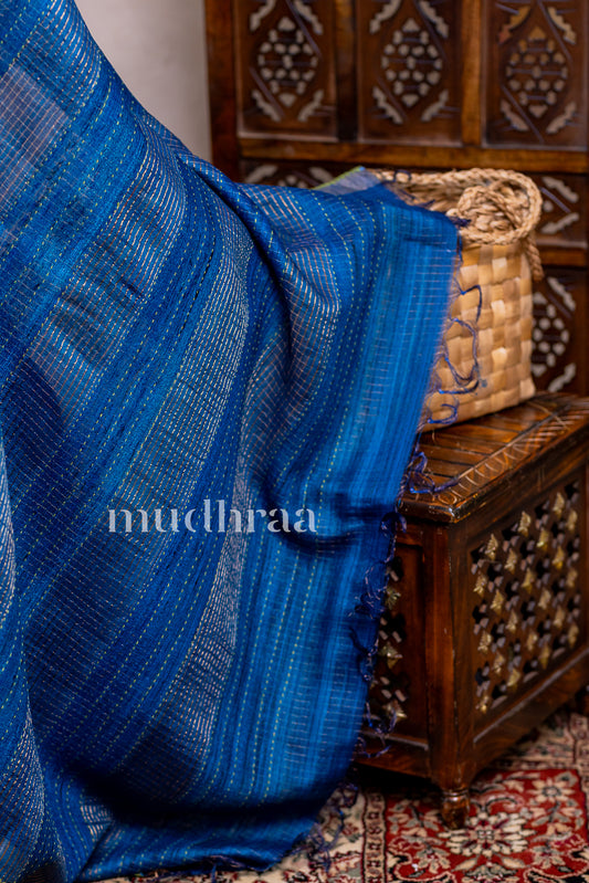 INK BLUE & GREEN ZARI WOVEN TUSSAR SAREE