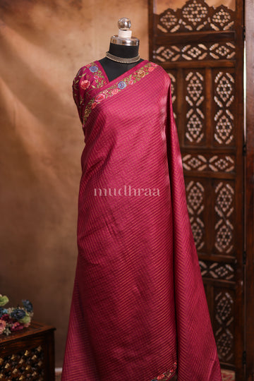 MULBERRY ZARI-CHECKED TUSSAR SAREE