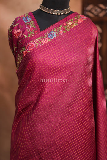 MULBERRY ZARI-CHECKED TUSSAR SAREE