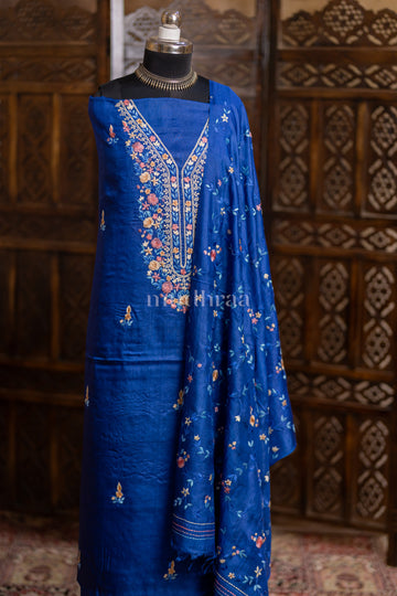 INK BLUE PARSI TUSSAR SUIT SET