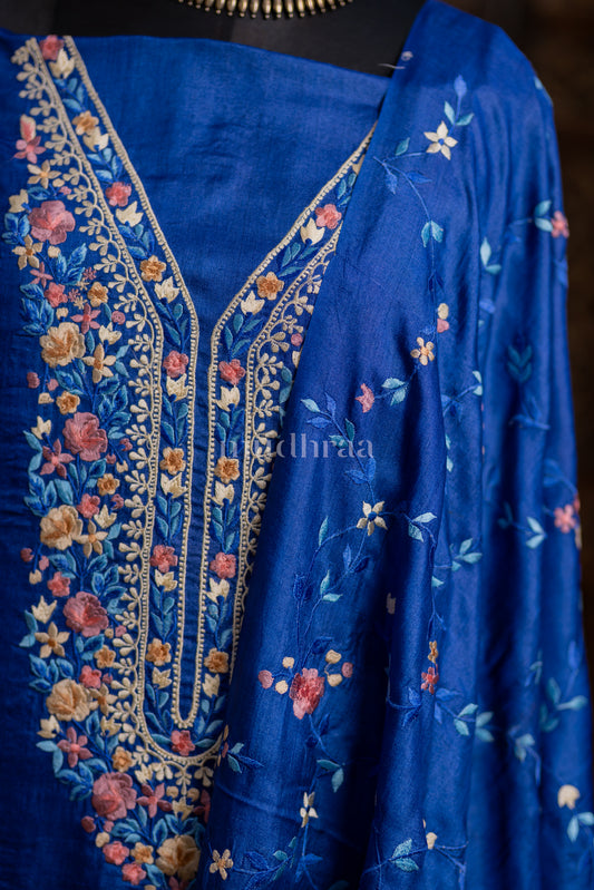 INK BLUE PARSI TUSSAR SUIT SET