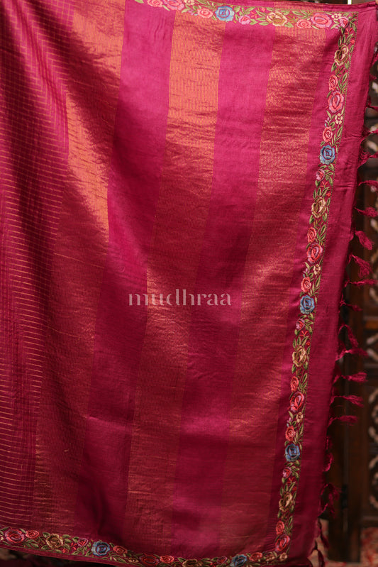MULBERRY ZARI-CHECKED TUSSAR SAREE