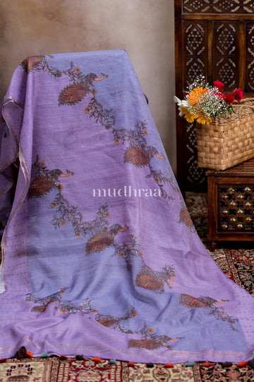 LAVENDER-MAUVE MUSLIN SEQUIN HANDLOOM SAREE