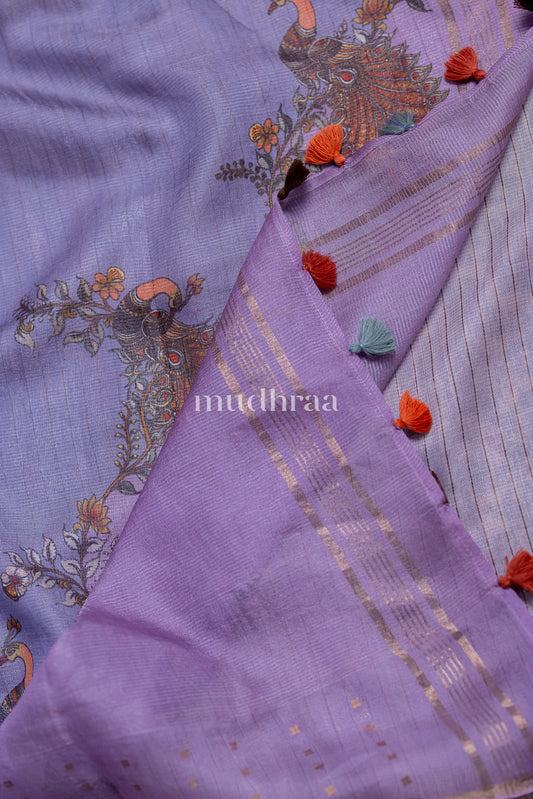 LAVENDER-MAUVE MUSLIN SEQUIN HANDLOOM SAREE