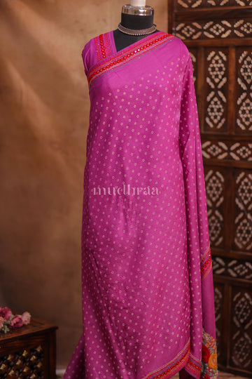 HOT PINK & RED MIRROR BANDHANI TUSSAR SAREE