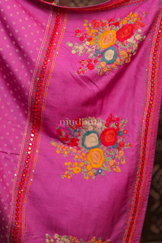 HOT PINK & RED MIRROR BANDHANI TUSSAR SAREE