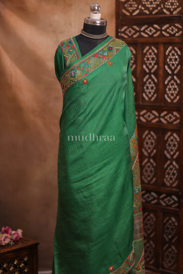 JADE EMBROIDERED HANDWOVEN TUSSAR SAREE