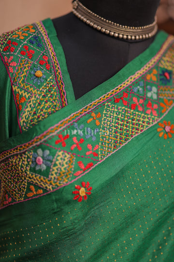JADE EMBROIDERED HANDWOVEN TUSSAR SAREE
