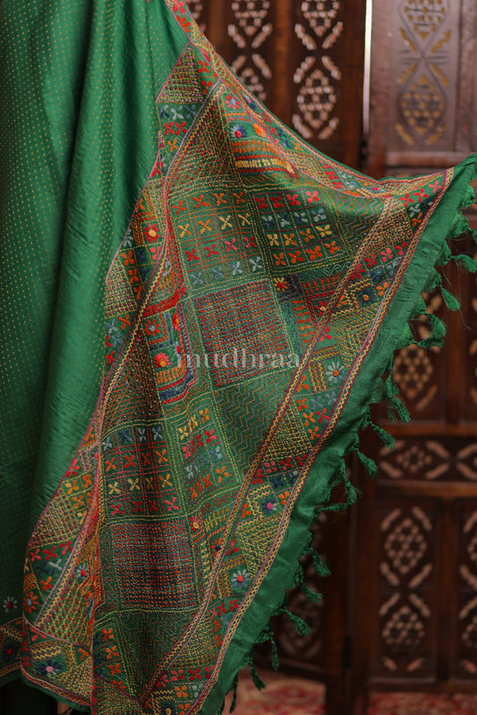 JADE EMBROIDERED HANDWOVEN TUSSAR SAREE