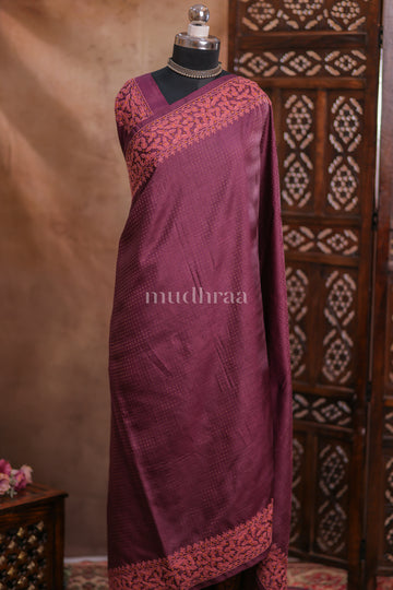 DEEP PLUM EMBROIDERED HANDWOVEN TUSSAR SAREE