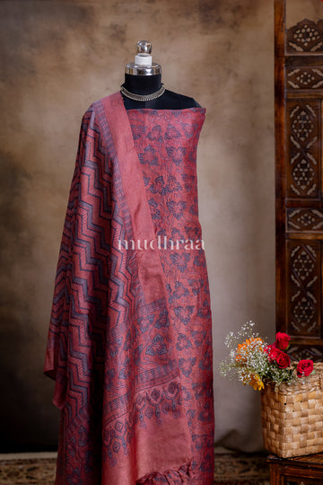BRICK RED AJRAKH TUSSAR SUIT SET