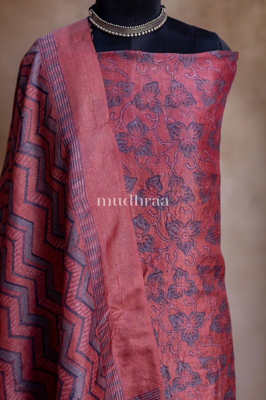 BRICK RED AJRAKH TUSSAR SUIT SET