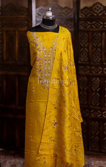 HONEY YELLOW PARSI TUSSAR SUIT SET