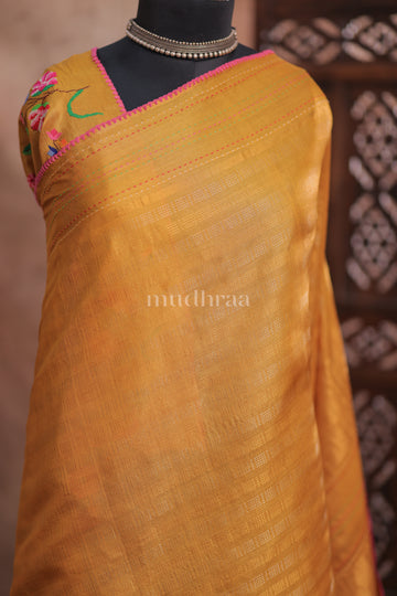 GOLDEN YELLOW HANDWOVEN TUSSAR SAREE