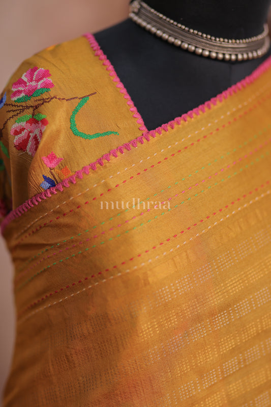 GOLDEN YELLOW HANDWOVEN TUSSAR SAREE