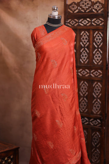TANGERINE KANTHA TUSSAR SAREE