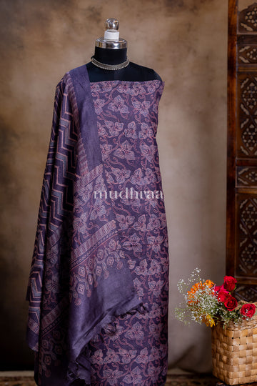 CHARCOAL AJRAKH TUSSAR SUIT SET